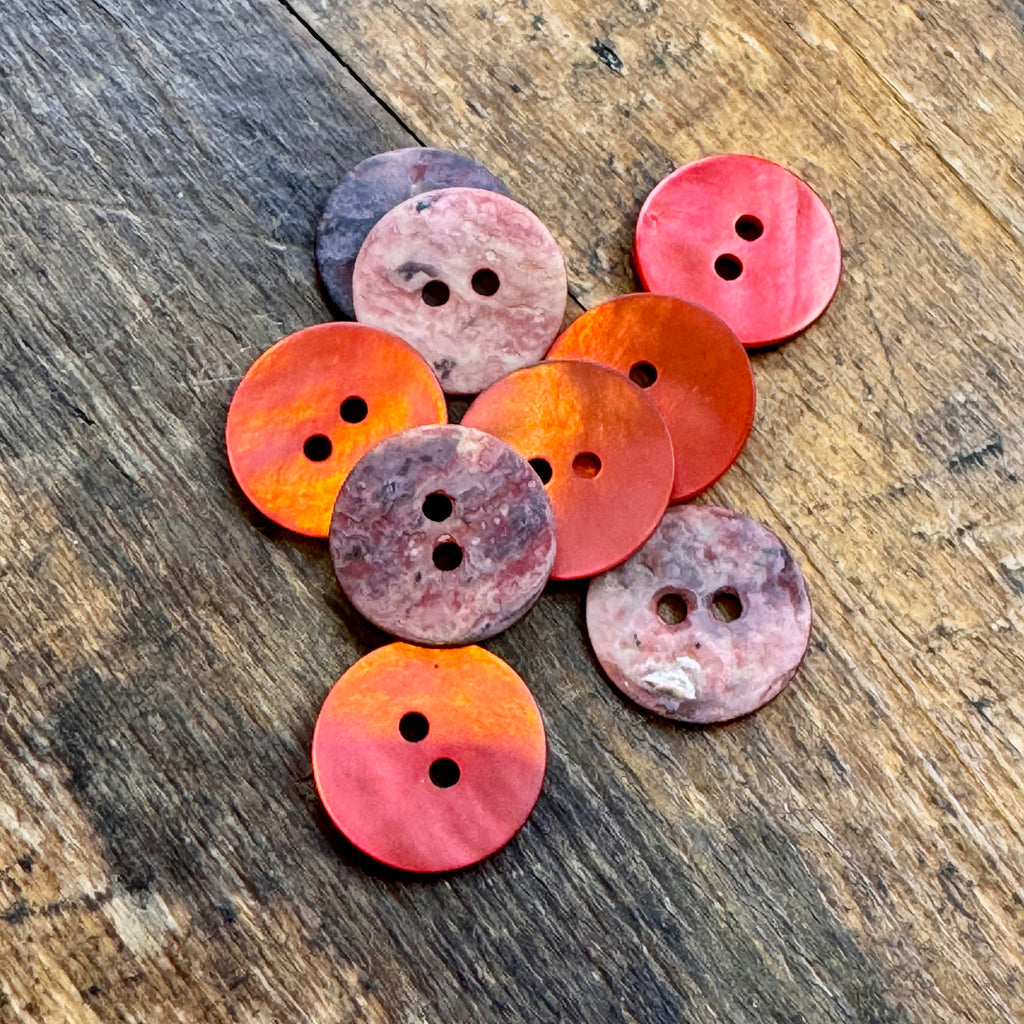 Mother of Pearl 15mm buttons - Orange/Red