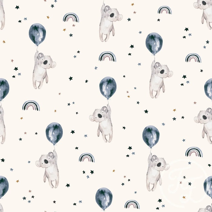 Koalas Balloon Blue - Jersey - Family Fabrics COUPON