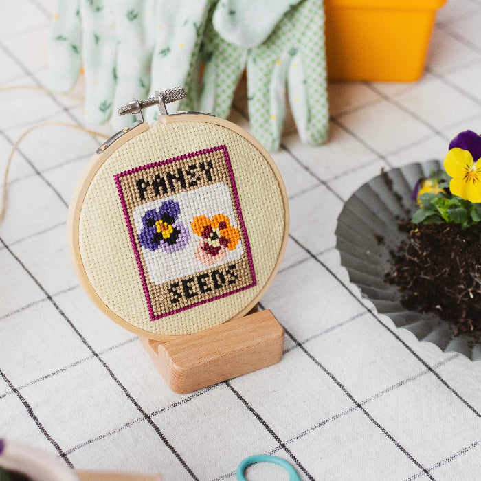 Pansy Seeds Cross Stitch Kit -Cotton Clara Craft Kits & Supplies