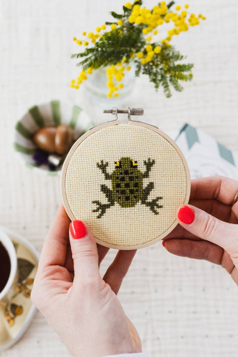 Frog Cross Stitch Kit - Cotton Clara Craft Kits & Supplies