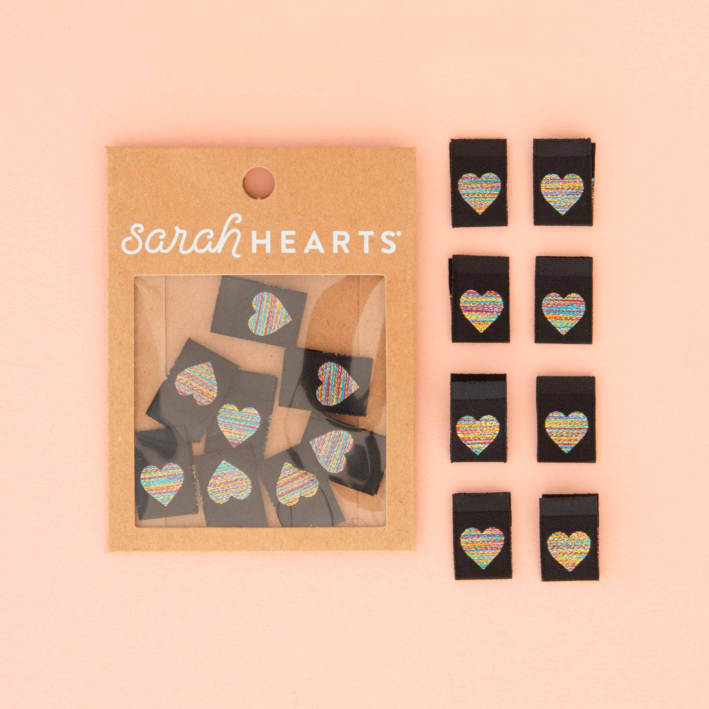 Metallic Rainbow Heart  -Woven Sewing and Quilting Labels - Sarah Hearts