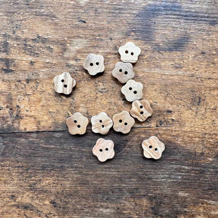 Olive Wood Buttons Flower shaped  12mm
