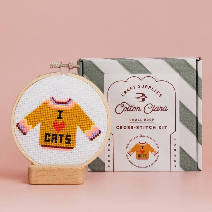I Love Cats Cross Stitch Kit - Cotton Clara Craft Kits & Supplies