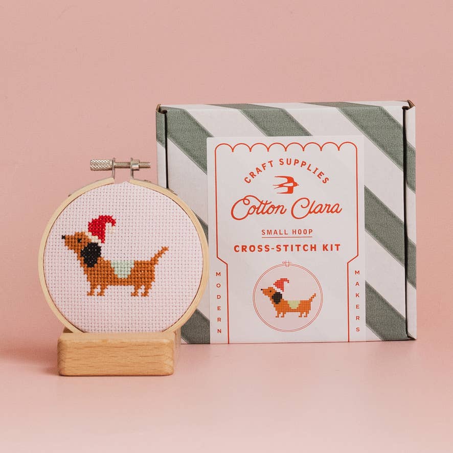 Christmas Dachshund Cross Stitch Kit - Cotton Clara Craft Kits & Supplies