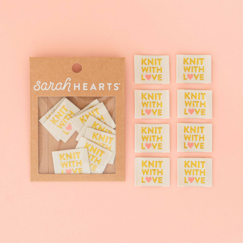 Knit with Love Woven Labels - Knitting Sewing Clothing Label -Sarah Hearts