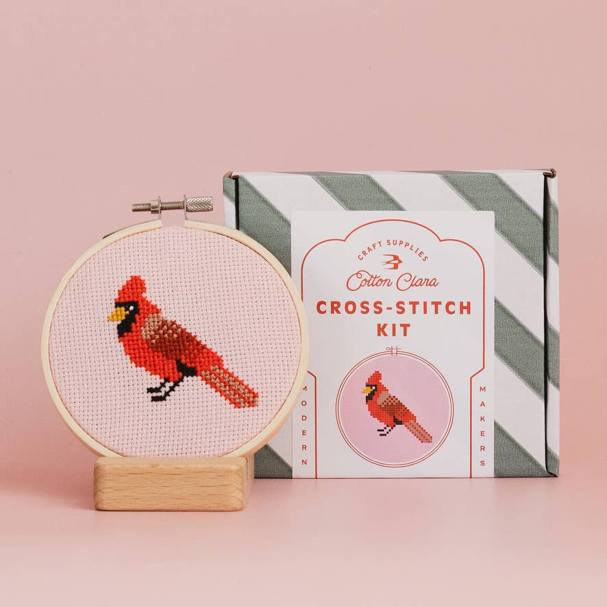 Cardinal Cross Stitch Kit for Beginners-Cotton Clara Craft Kits & Supplies