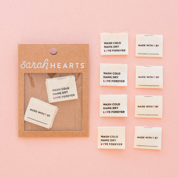Sarah Hearts - Wash Cold Hang Dry Organic Cotton Sewing Garment Labels