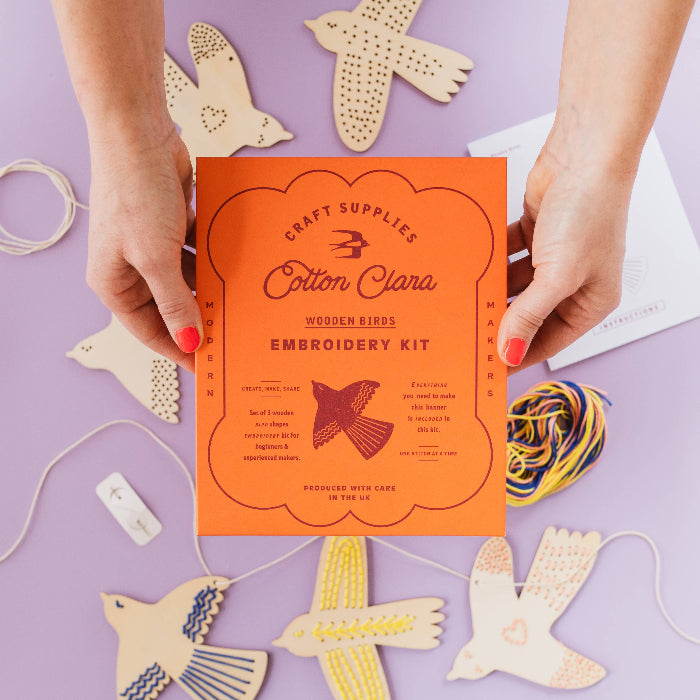 Wooden Bird Embroidery Kit – Beginner-Friendly DIY Garland - Cotton Clara Craft Kits & Supplies