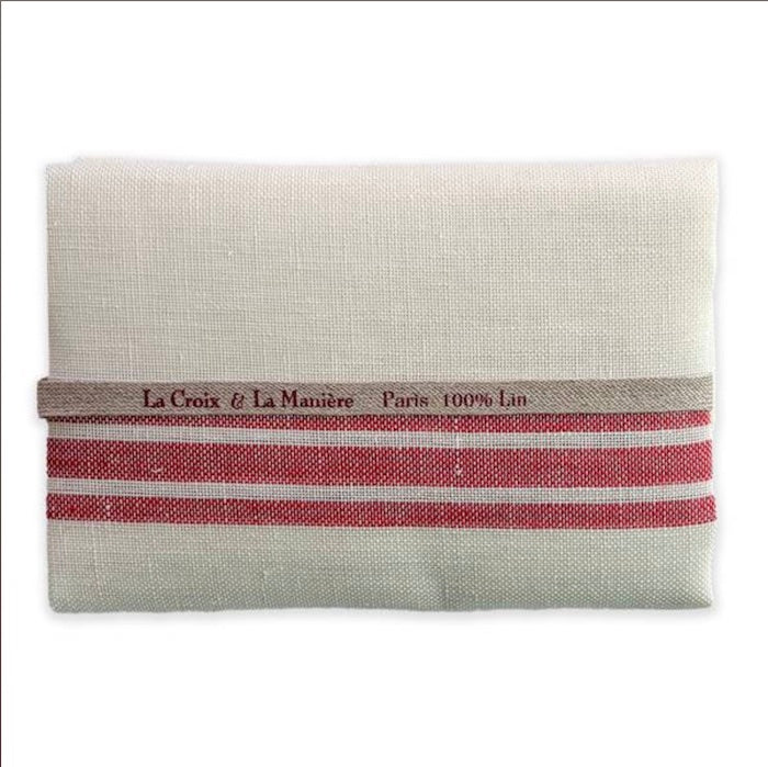12 Thread Count Linen 80cm x 57cm - Red Stripe/ Ivory - La Croix & La Manière