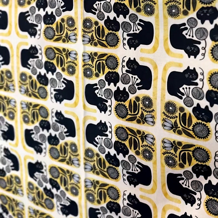 365 Cat Art Black Cat and Flowers -Cotton Sheeting - Kokka - €25.00pm