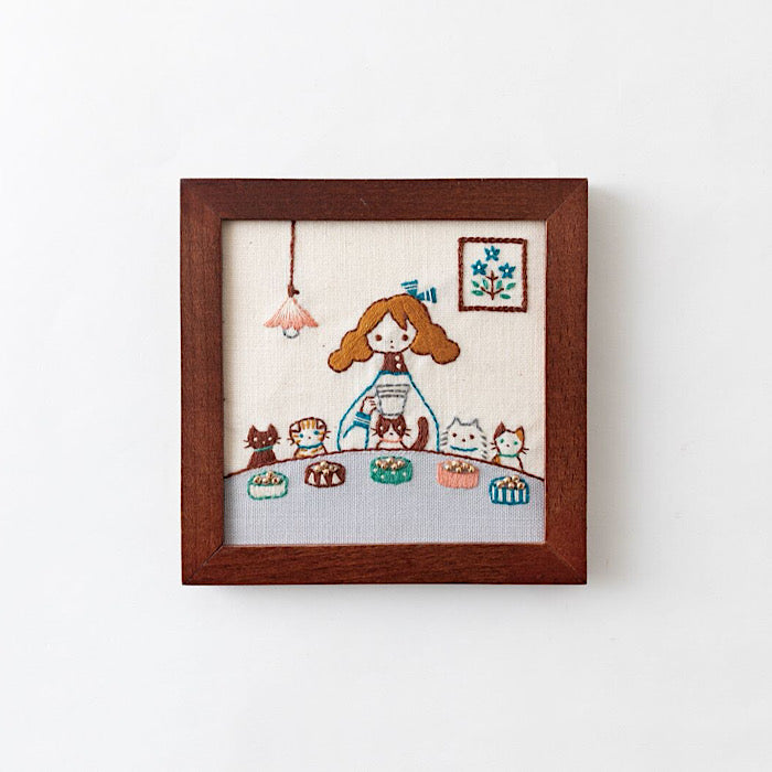 ‘Life with a Cat’ Dining, Framed Embroidery Kit - LECIEN COSMO