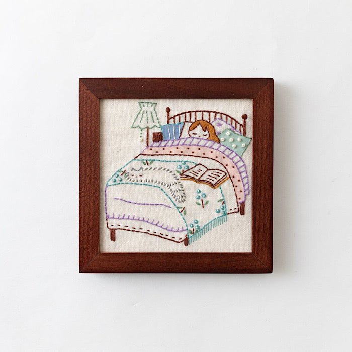 ‘Life with a Cat’ Bed Room, Framed Embroidery Kit - LECIEN COSMO
