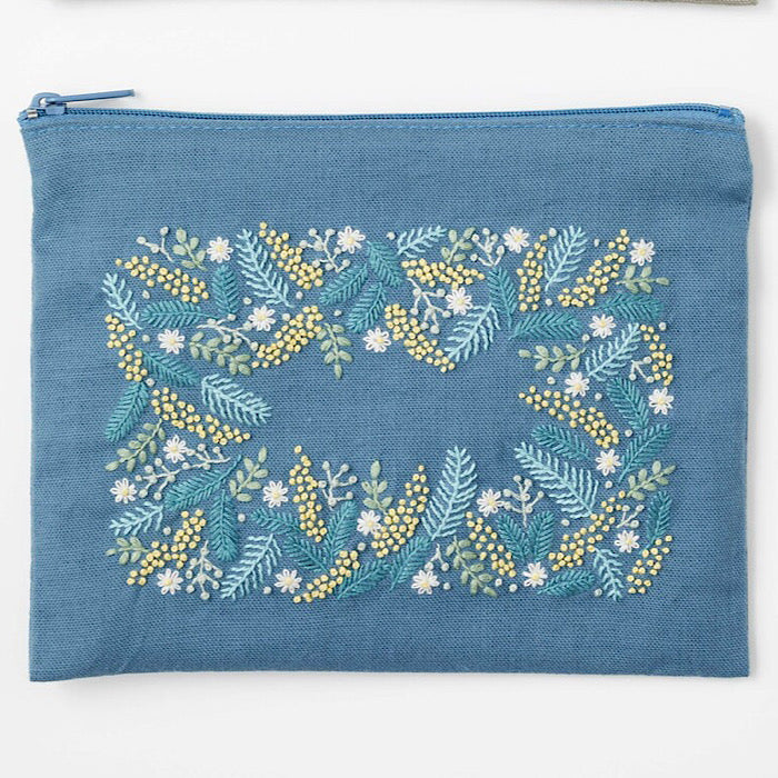 Mimosa Flower Garden Zipper Pouch Embroidery Kit - LECIEN COSMO
