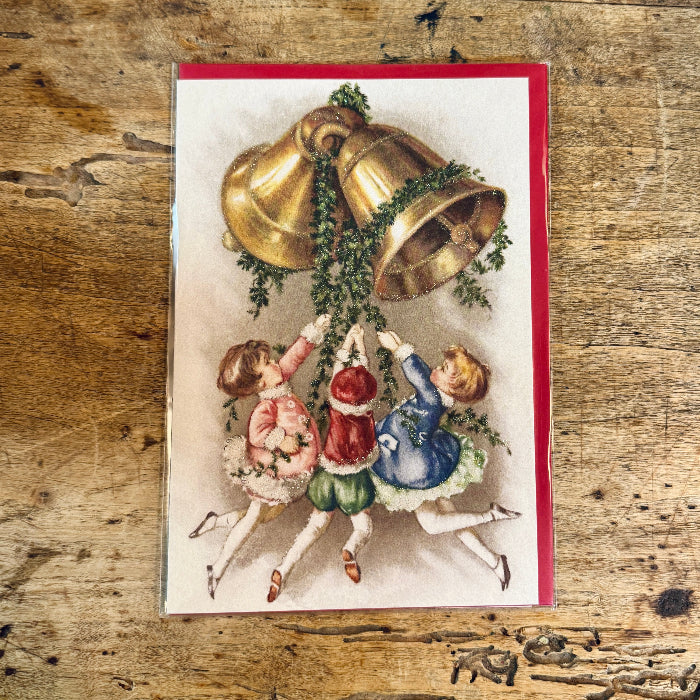 Children Ringing the Bells Glitter Greeting Card - Meander