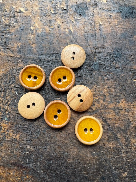 Two Holes Olive Wood Buttons with Enamel Centre - 15 mm