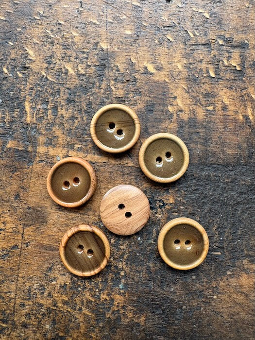 Two Holes Olive Wood Buttons with Enamel Centre - 15 mm