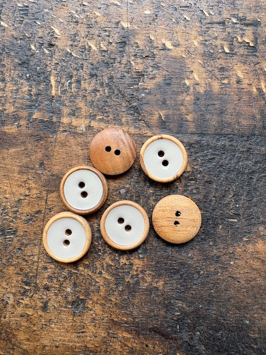 Two Holes Olive Wood Buttons with Enamel Centre - 15 mm