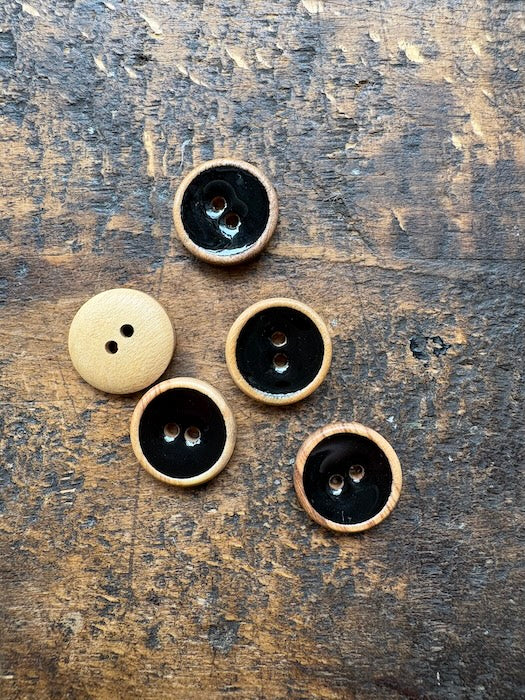 Two Holes Olive Wood Buttons with Enamel Centre - 15 mm