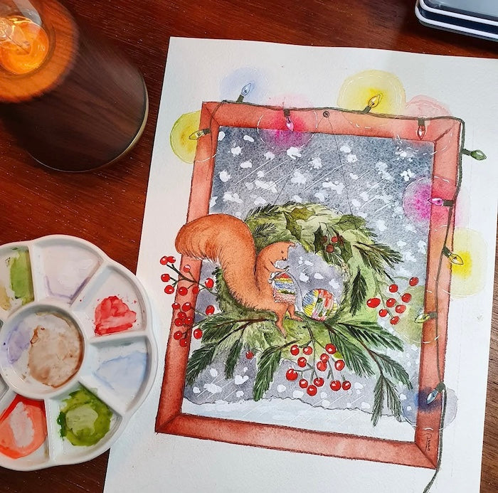 Knitting Squirrel Card - Studio Bereguod