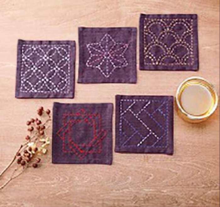 Sashiko Kit of 5 Tsumugi Squares TC-4 - Olympus