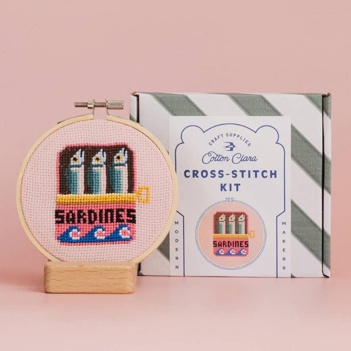 Sardines Cross Stitch Kit - Cotton Clara Craft Kits & Supplies
