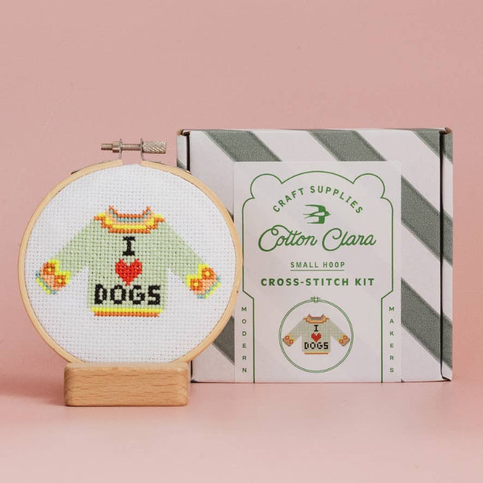 I Love Dogs Cross Stitch Kit - Cotton Clara Craft