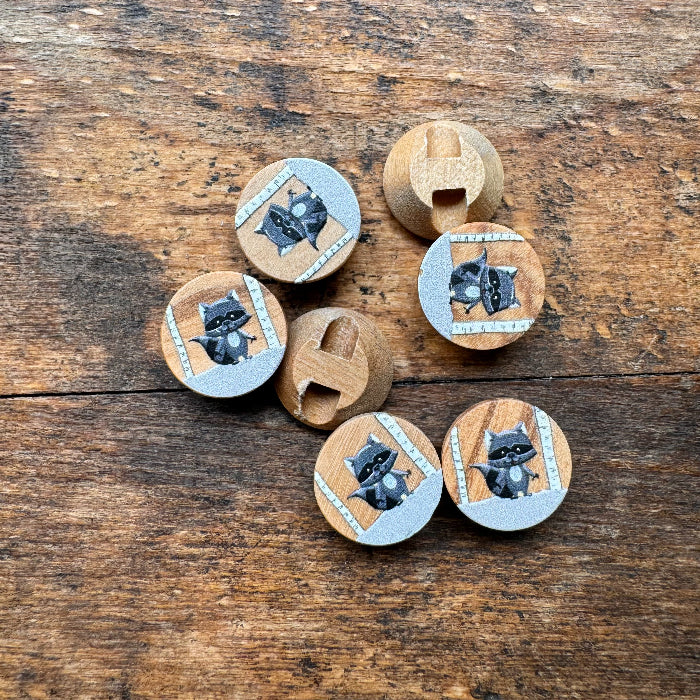 Olive Wood Buttons with a Raccoon