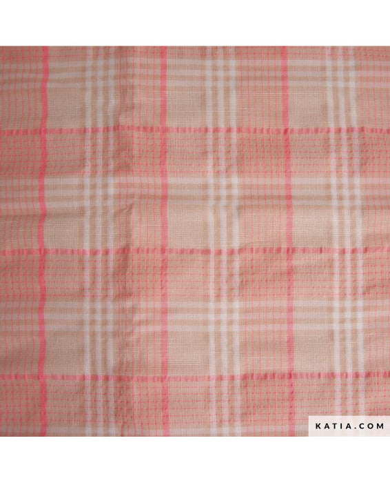 Fluor Madras-  Fuschia & Salmon  -Cotton  - Katia Fabrics  €14,00 pm
