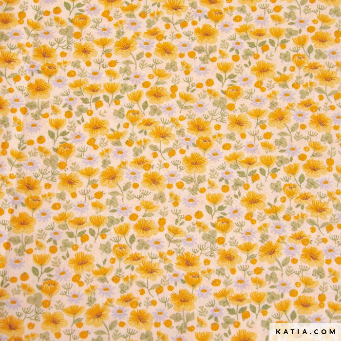 Yellow Flowers Poplin Light -cotton - Katia Fabric €12.00 pm