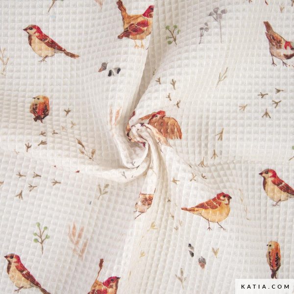 Waffle Fabric With Bird Print - 100% Cotton - Katia Fabrics €20.50 pm