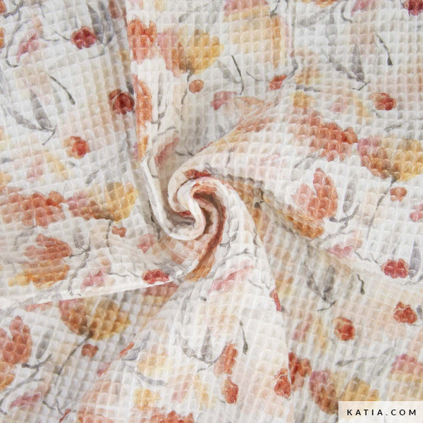 Waffle Fabric With Soft Flowers - 100% Cotton - Katia Fabrics €20.50 pm